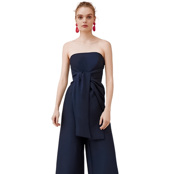 Keepsake the label jumpsuit Navy Blue Strapless Asymmetrical Knot Wide leg (S) - Picture 10 of 14
